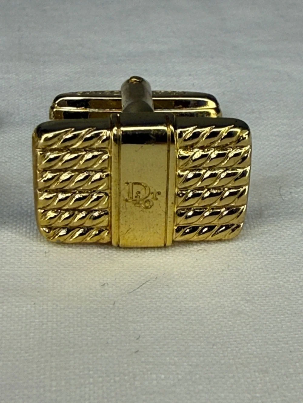 Christian Dior Gold Tone Cufflinks Textured Rectangle Signed 1